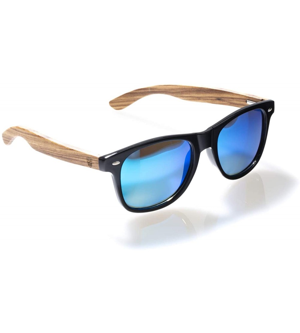 Oval Tee-Farer Sunglasses Wood Arms and Mirrored Polarized Lenses For Men and Women - Zebra Wood - CB192IIUULA $65.75