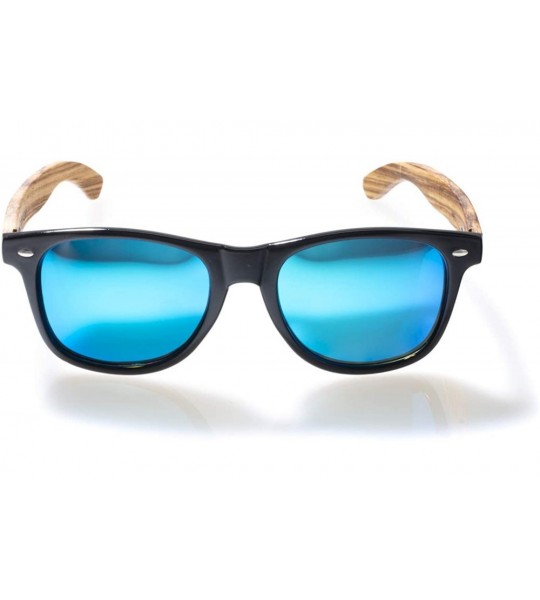 Oval Tee-Farer Sunglasses Wood Arms and Mirrored Polarized Lenses For Men and Women - Zebra Wood - CB192IIUULA $65.75