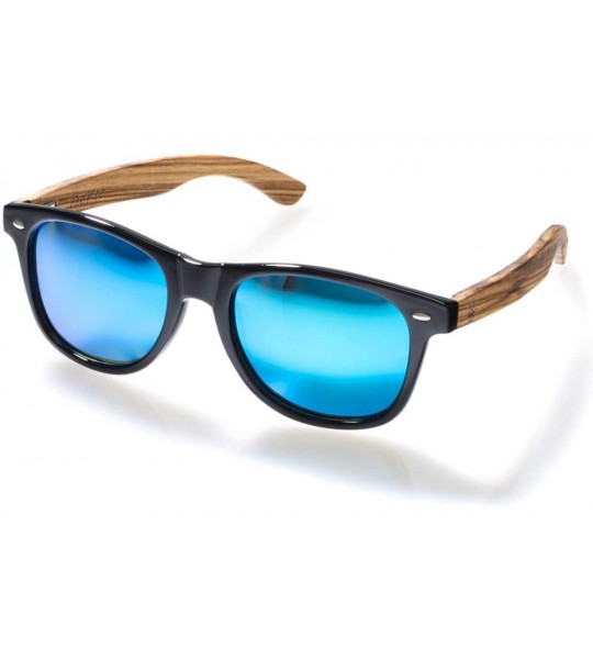 Oval Tee-Farer Sunglasses Wood Arms and Mirrored Polarized Lenses For Men and Women - Zebra Wood - CB192IIUULA $65.75