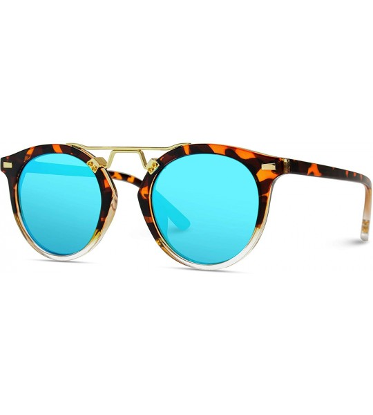 Round Polarized Round Vintage Retro Mirrored Lens Women Metal Frame Sunglasses - CB18M5A7WQG $47.56