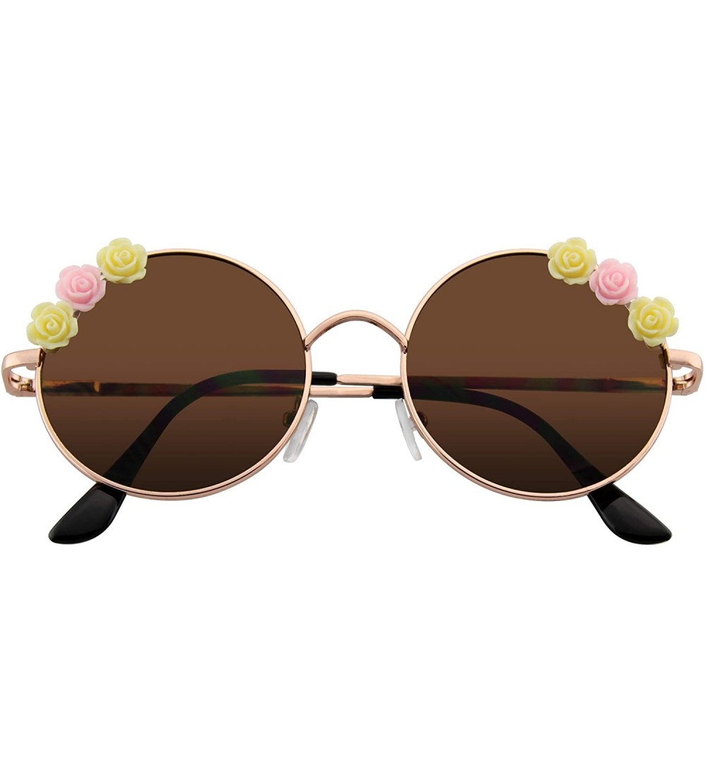 Round Flower Sunglasses Hippie Boho Festival Circle Round Sunglasses - Brown - CI18SR2RACR $19.77