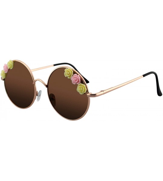 Round Flower Sunglasses Hippie Boho Festival Circle Round Sunglasses - Brown - CI18SR2RACR $19.77