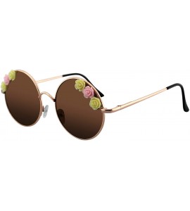 Round Flower Sunglasses Hippie Boho Festival Circle Round Sunglasses - Brown - CI18SR2RACR $19.77