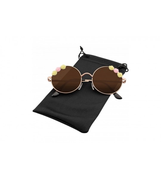 Round Flower Sunglasses Hippie Boho Festival Circle Round Sunglasses - Brown - CI18SR2RACR $19.77