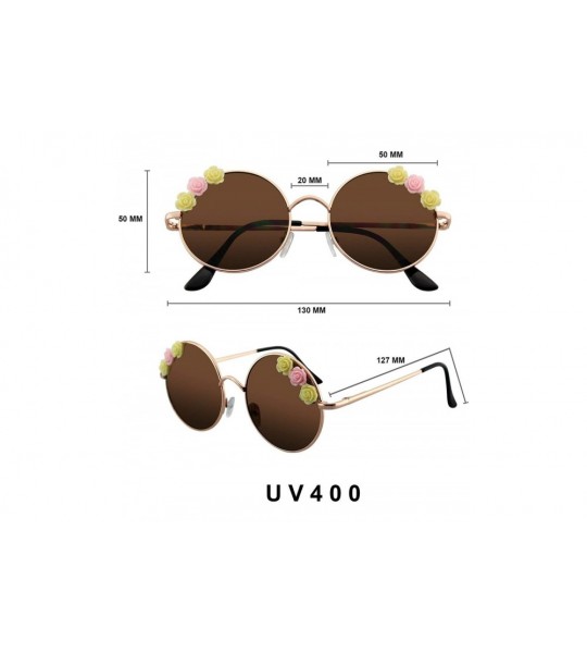 Round Flower Sunglasses Hippie Boho Festival Circle Round Sunglasses - Brown - CI18SR2RACR $19.77