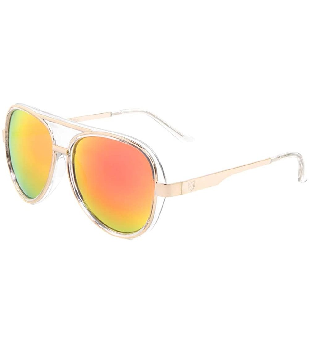 Aviator Color Mirror Double Thick Plastic Metal Rim Round Aviator Sunglasses - Red Clear - CX190O6ZKQC $27.62