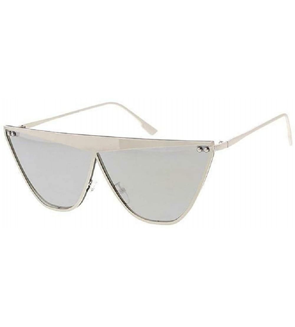 Shield Flat Top Shield Aviator Luxury Futuristic Sunglasses - Silver Metallic Frame - CS18ZDRRIG8 $18.79