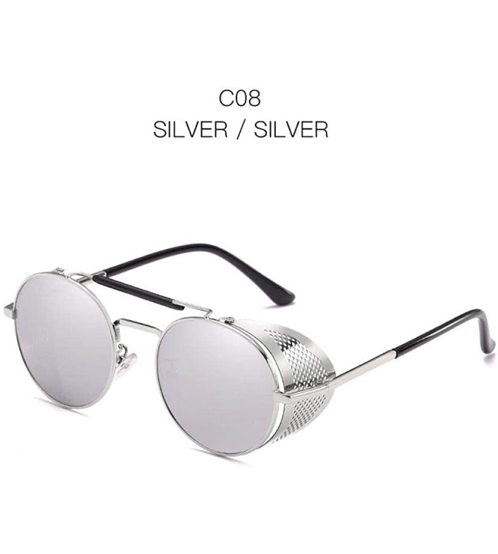 Aviator Vintage Steampunk Sunglasses Men Women Alloy Metal Frame Black Black - Silver Silver - CM18XE9SC2X $18.72
