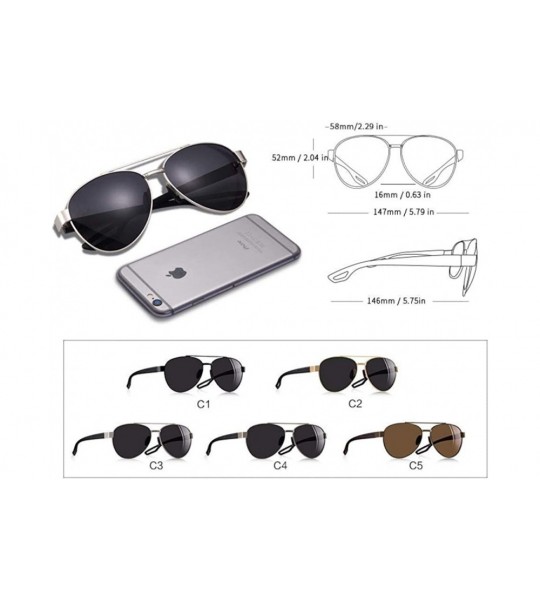 Aviator Men Vintage Metal Polarized Sunglasses Classic Brand Pilot Sun Glasses C1Black - C1black - CZ18XAK4WWN $31.34