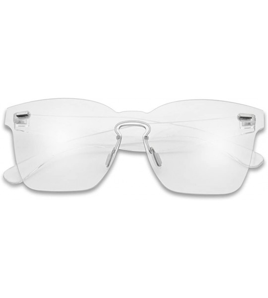 Rimless Colorful Transparent Square Super Retro One Piece Horn Rimmed Sunglasses Monoblock Lenses - Clear - CZ188YNR2HC $23.00