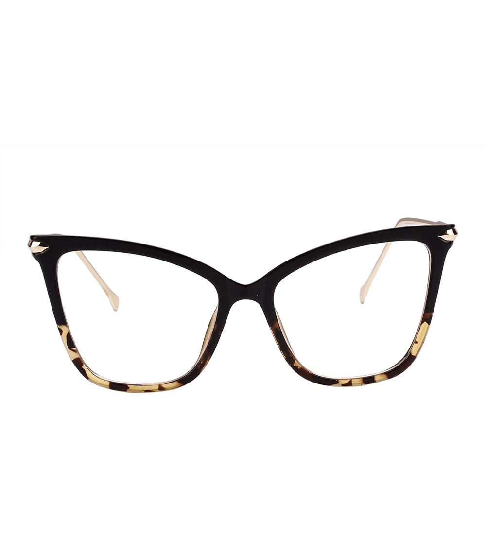 Square Womens Cat Eye Transparent Frame Mod Sunglasses Eyeglasses - Black+leopard - CI18790S6GS $28.94
