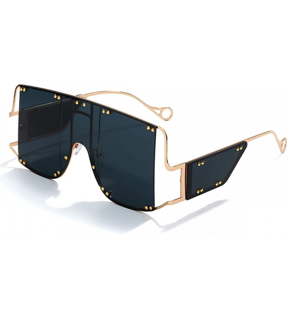 Square Oversized Fashion Sunglasses Glasses - Black - CG18ZUXCGR6 $43.13