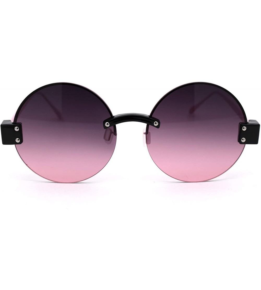 Rimless Womens Retro Exposed Lens Round Circle Lens 80s Sunglasses - Black Pink Pink Smoke - C818Y2WC7A8 $26.85