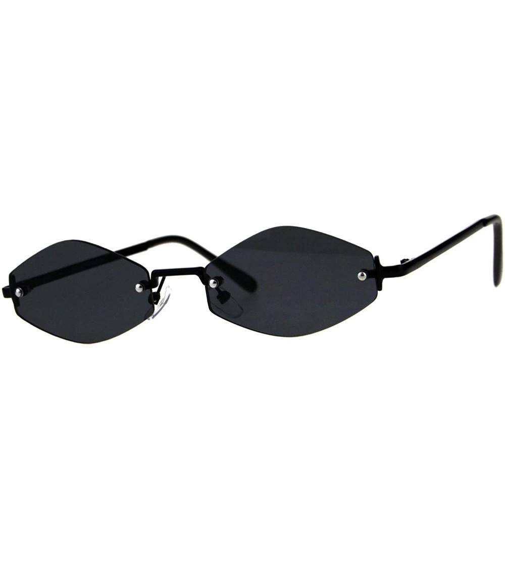 Rimless Skinny Oval Diamond Shape Sunglasses Womens Rimless Metal Frame - Black (Black) - CB18E8HN63I $20.92