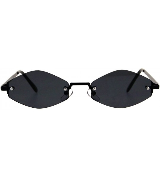 Rimless Skinny Oval Diamond Shape Sunglasses Womens Rimless Metal Frame - Black (Black) - CB18E8HN63I $20.92