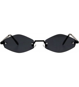 Rimless Skinny Oval Diamond Shape Sunglasses Womens Rimless Metal Frame - Black (Black) - CB18E8HN63I $20.92