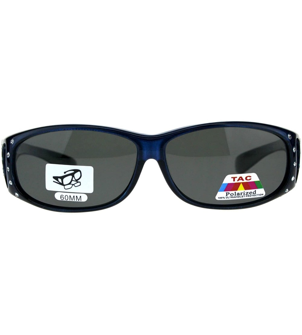 Rectangular Polarized Womens Rhinestone Bling Fit Over Rectangular 60mm Sunglasses - Blue Black - C318D48H48W $25.97