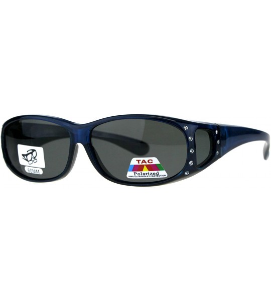 Rectangular Polarized Womens Rhinestone Bling Fit Over Rectangular 60mm Sunglasses - Blue Black - C318D48H48W $25.97