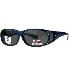 Rectangular Polarized Womens Rhinestone Bling Fit Over Rectangular 60mm Sunglasses - Blue Black - C318D48H48W $25.97