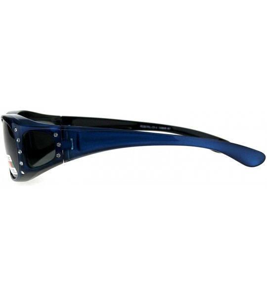 Rectangular Polarized Womens Rhinestone Bling Fit Over Rectangular 60mm Sunglasses - Blue Black - C318D48H48W $25.97