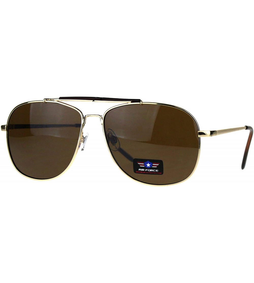 Aviator Air Force Sunglasses Vintage Square Aviator Metal Frame UV 400 - Gold (Brown) - CT1895Z2LAM $21.02