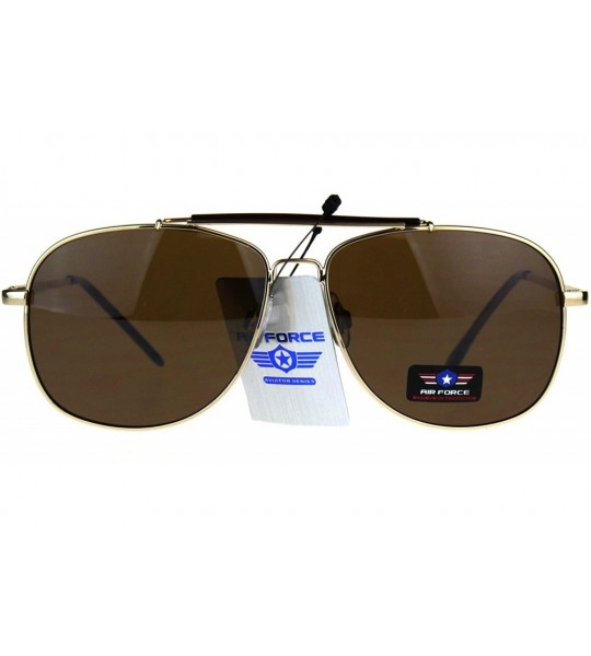 Aviator Air Force Sunglasses Vintage Square Aviator Metal Frame UV 400 - Gold (Brown) - CT1895Z2LAM $21.02