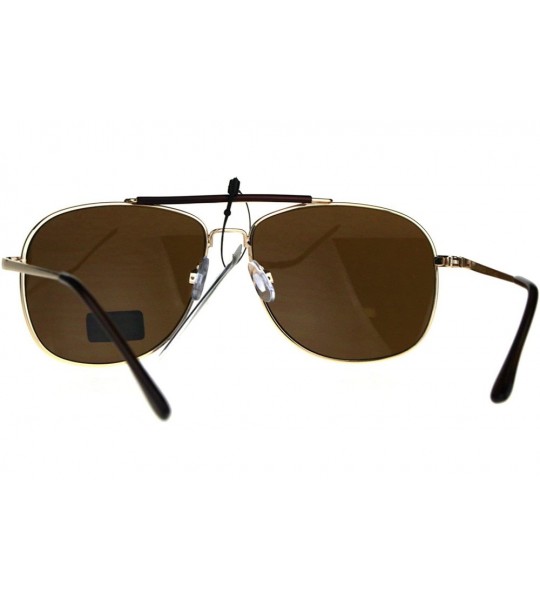 Aviator Air Force Sunglasses Vintage Square Aviator Metal Frame UV 400 - Gold (Brown) - CT1895Z2LAM $21.02