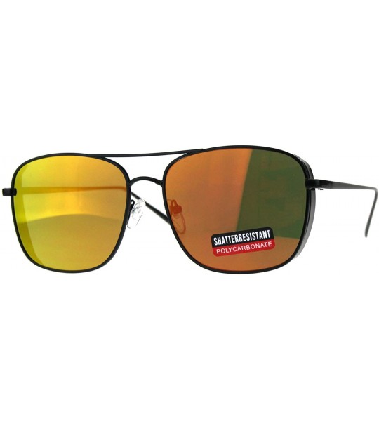 Square Unisex Side Cover Sunglasses Square Metal Frame Mirror Lens UV 400 - Black (Orange Mirror) - CS18HN2SCSO $22.64