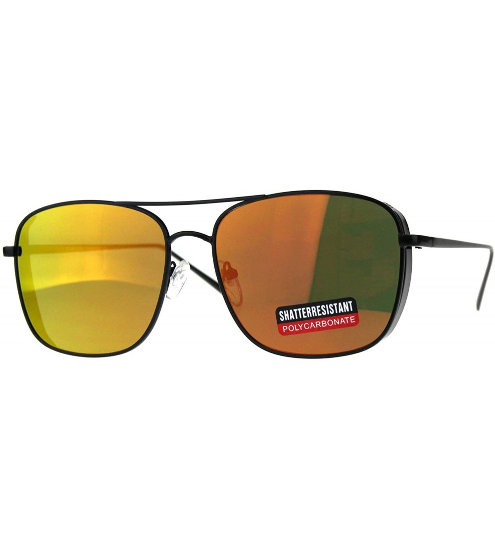 Square Unisex Side Cover Sunglasses Square Metal Frame Mirror Lens UV 400 - Black (Orange Mirror) - CS18HN2SCSO $22.64