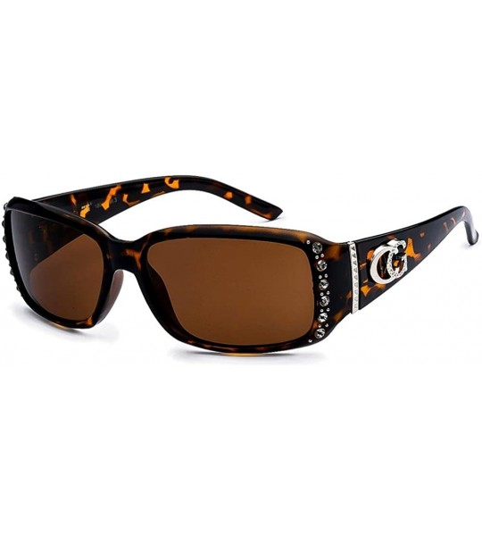 Rectangular CG Eyewear Medium Retangle Shape Rhinestone Sunglasses for Women Black - Tortoise - CK180ON7XWA $42.36