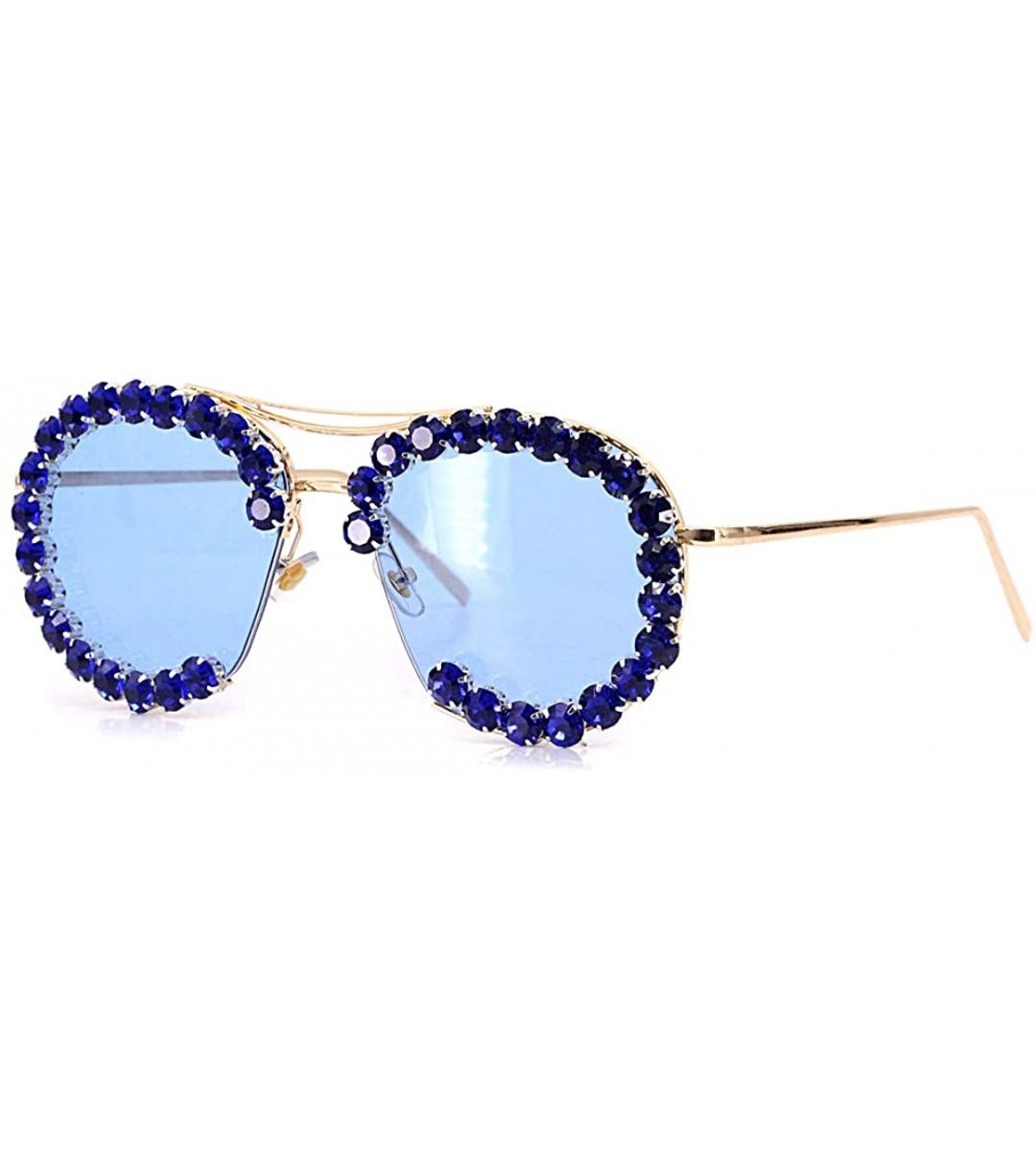 Semi-rimless Fashion Sunglasses for Women - Delicate Square Glasses Matel Frame UV400 Protection - Blue Gold-frame - CB198ZXU...