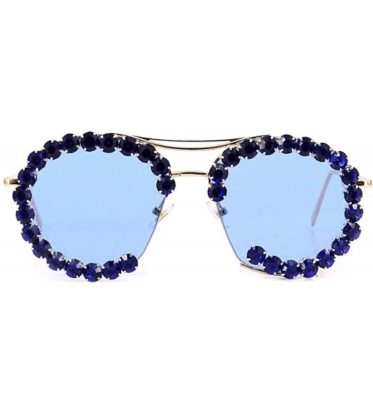 Semi-rimless Fashion Sunglasses for Women - Delicate Square Glasses Matel Frame UV400 Protection - Blue Gold-frame - CB198ZXU...