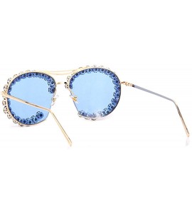 Semi-rimless Fashion Sunglasses for Women - Delicate Square Glasses Matel Frame UV400 Protection - Blue Gold-frame - CB198ZXU...