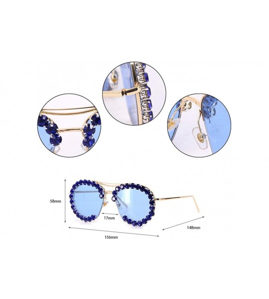 Semi-rimless Fashion Sunglasses for Women - Delicate Square Glasses Matel Frame UV400 Protection - Blue Gold-frame - CB198ZXU...