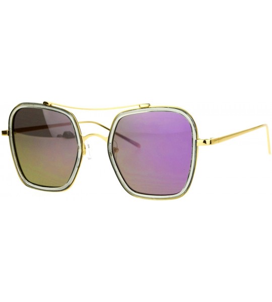 Rectangular Double Rim Oversize Flat Lens Rectangular Butterfly Sunglasses - Grey Purple - CA12EFCR3V9 $24.12