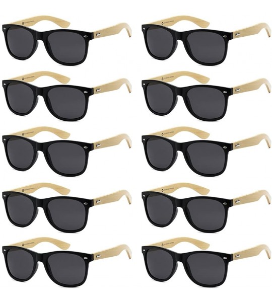 Wrap Wholesale Bamboo Sunglasses Eco Friendly Modern Retro 80's Classic - 10 Pack - Gloss Black - Smoke Lens - CM17AAL785I $6...