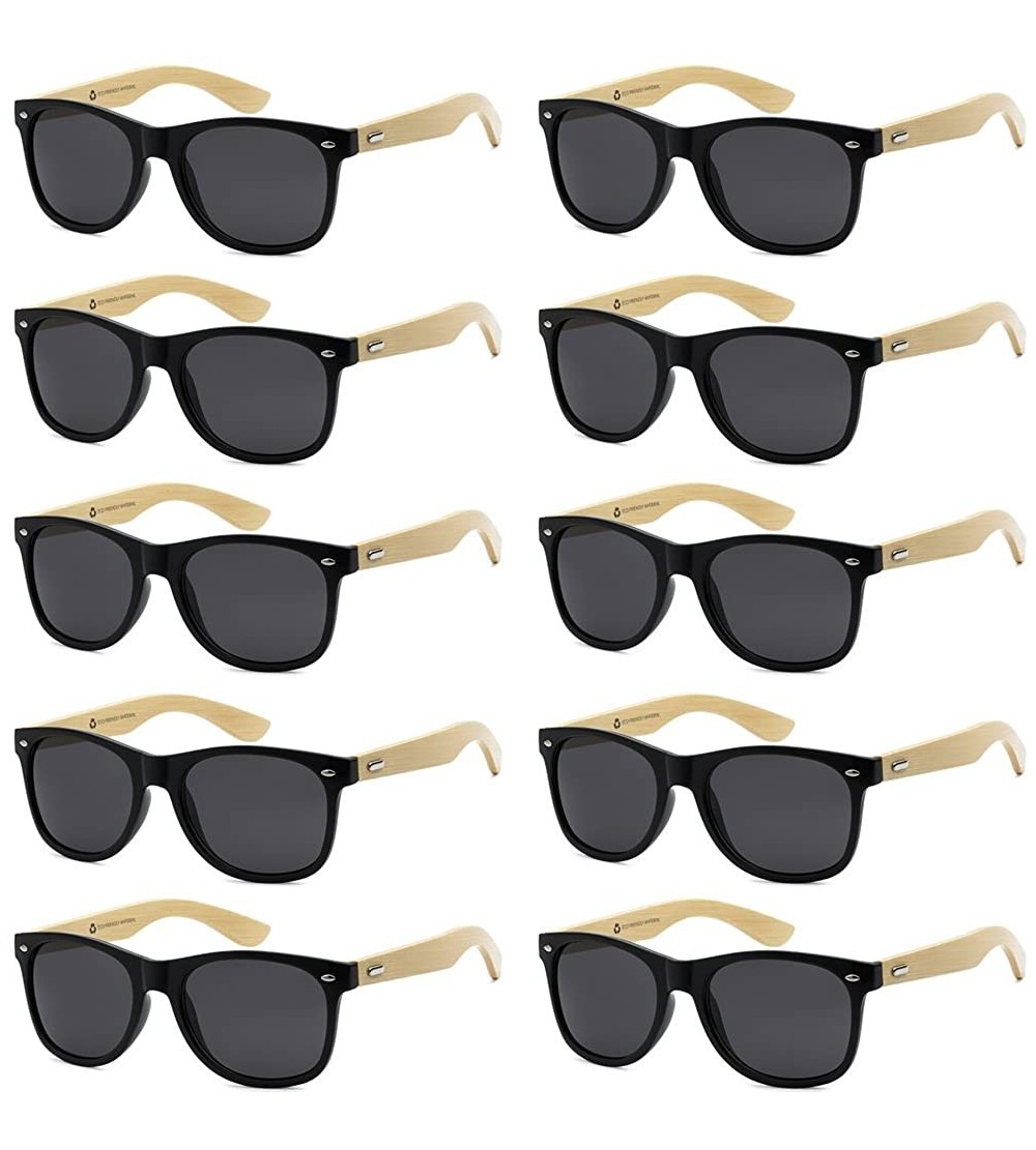 Wrap Wholesale Bamboo Sunglasses Eco Friendly Modern Retro 80's Classic - 10 Pack - Gloss Black - Smoke Lens - CM17AAL785I $6...