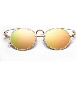 Rectangular "Paris" Modern Round Unique Flash Lens Fashion Sunglasses - Gold/Pink - CT12M3W445L $21.83