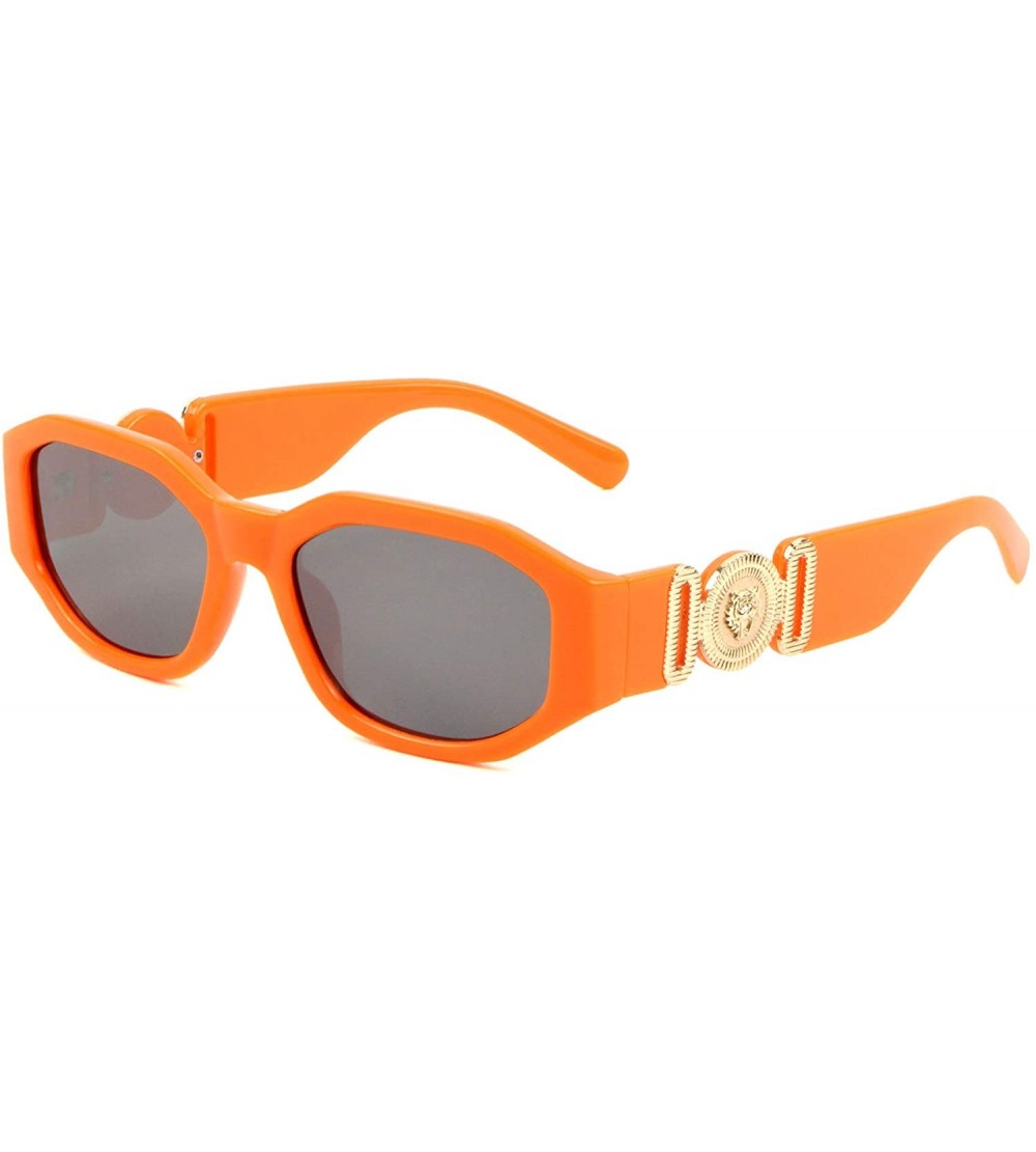 Oval Slim Oval Gold Tiger Head Medallion Luxury Sunglasses - Neon Orange & Gold Frame - CK18Y484DET $23.58