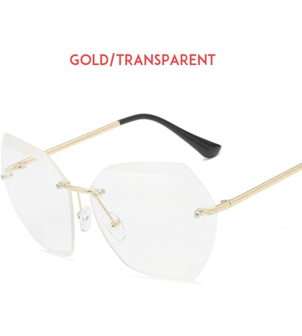 Oversized Rimless Diamond Cutting Lens Sunglasses For Women Rhinestone 100% UV Protection - Gold-transparent - C918TSISOE0 $2...