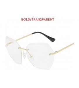 Oversized Rimless Diamond Cutting Lens Sunglasses For Women Rhinestone 100% UV Protection - Gold-transparent - C918TSISOE0 $2...