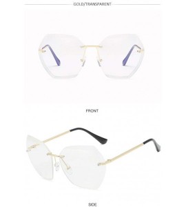 Oversized Rimless Diamond Cutting Lens Sunglasses For Women Rhinestone 100% UV Protection - Gold-transparent - C918TSISOE0 $2...