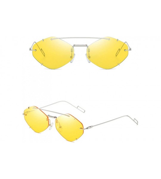 Cat Eye Irregular Diamond Shape Flat Lens Mirrored Metal Frame Glasses Cat Eye Sunglasses - Yellow - CU196YYH5IO $17.76