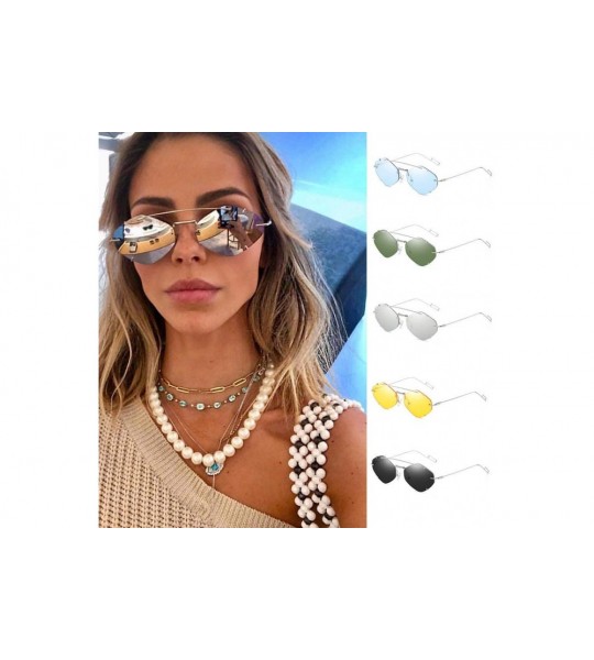 Cat Eye Irregular Diamond Shape Flat Lens Mirrored Metal Frame Glasses Cat Eye Sunglasses - Yellow - CU196YYH5IO $17.76