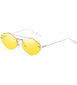 Cat Eye Irregular Diamond Shape Flat Lens Mirrored Metal Frame Glasses Cat Eye Sunglasses - Yellow - CU196YYH5IO $17.76