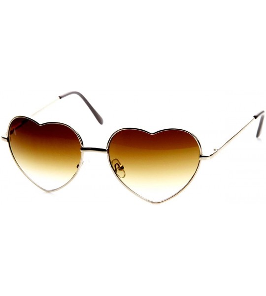 Round Small Thin Metal Heart Shaped Frame Cupid Sunglasses (Gold Amber) - CC11DV2Y79B $19.95