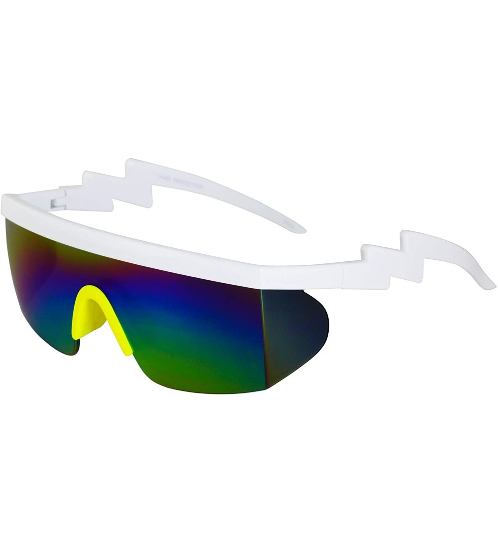 Semi-rimless Semi Rimless Goggle Style Retro Rainbow Mirrored Lens ZigZag Sunglasses - Rainbow Yellow - CC18SZA785Y $23.24