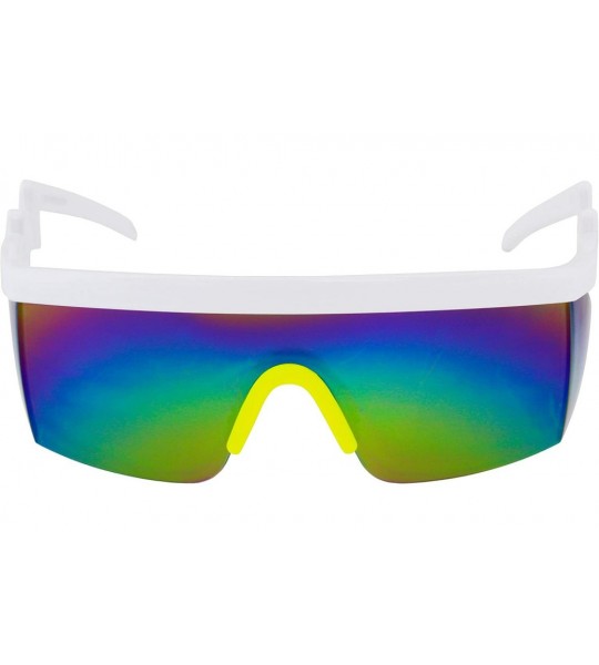 Semi-rimless Semi Rimless Goggle Style Retro Rainbow Mirrored Lens ZigZag Sunglasses - Rainbow Yellow - CC18SZA785Y $23.24