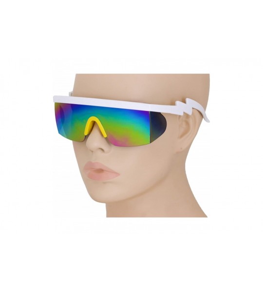 Semi-rimless Semi Rimless Goggle Style Retro Rainbow Mirrored Lens ZigZag Sunglasses - Rainbow Yellow - CC18SZA785Y $23.24