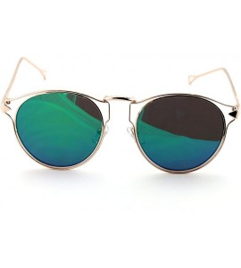 Oval Womens Fashion Round Metal Cut-Out Near Flat Flash Mirror Lens Hip Sunglasses - Dark Green - CG18967R68X $21.50